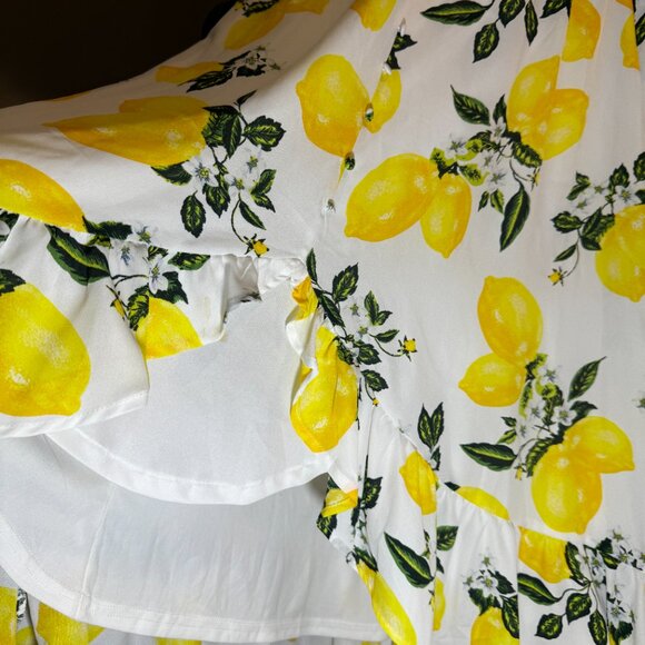 Lulus Air Yellow Lemon & Floral Print High-Low Midi Dress – Size [L] - Picture 9 of 12